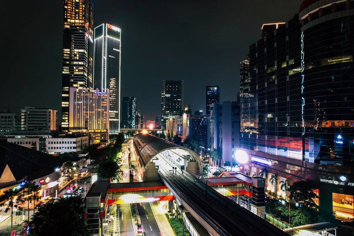 vibrant nightscape of Kuningan, Jakarta, city lights, skyscrapers, urban photography