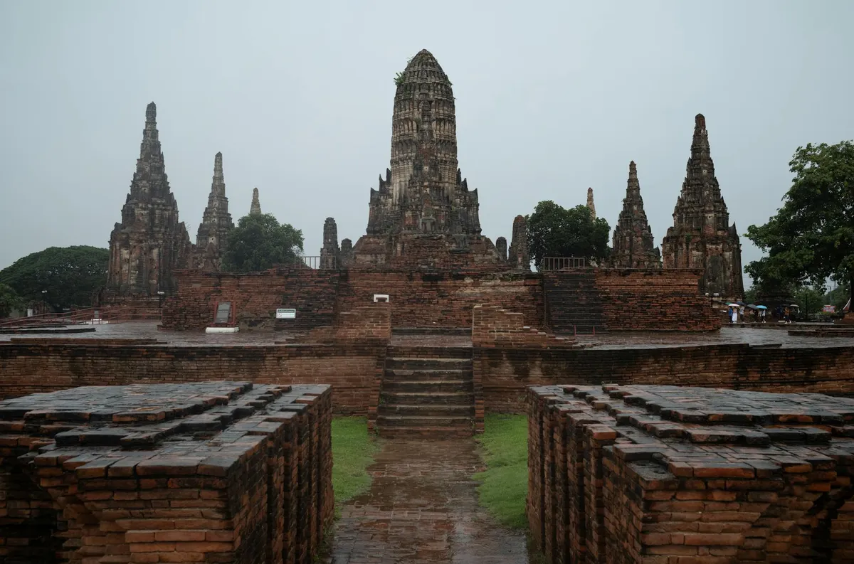 Scenic view of Wat Chaiwatthanaram, a historical temple in Ayutthaya, Thailand.
