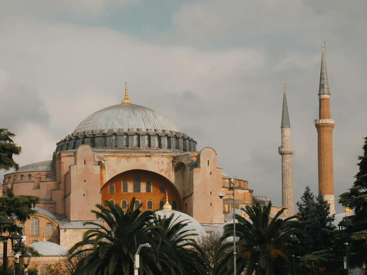 Breathtaking view of the Hagia Sophia Grand Mosque in Istanbul, showcasing its magnificent architecture.